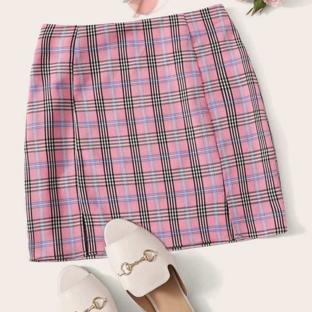 NWT! Highwaisted Plaid M Slit Mini Skirt